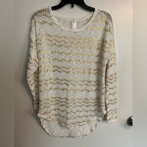 Women’s long sleeve shirt by No Boundaries, gold & white, size small